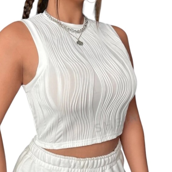 Shein Curve High Neck Crop Tank Top Semi Sheer Swirl Knit 1XL New no tag - Picture 8 of 8
